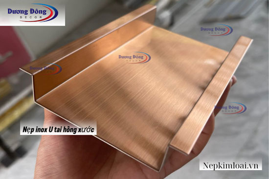 Nẹp inox U tai màu hồng xước
